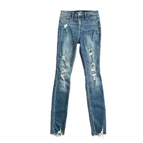 🌸 Hollister High Rise Super Skinny Jeans Distressed 0/24 - Picture 1 of 8